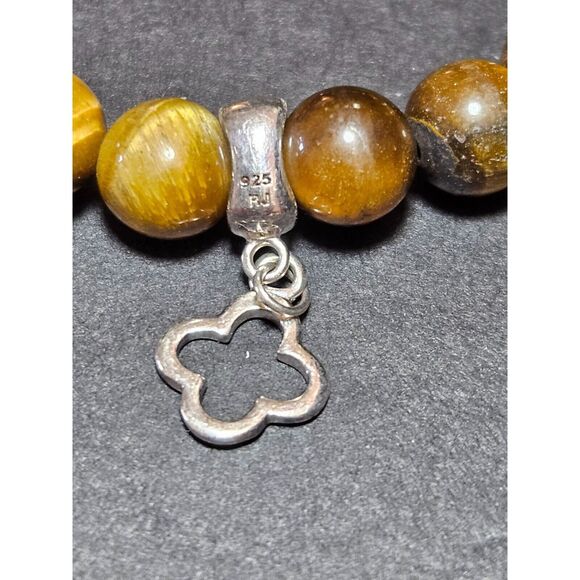 Sterling silver tiger's eye beaded bracelet - Picture 10 of 11